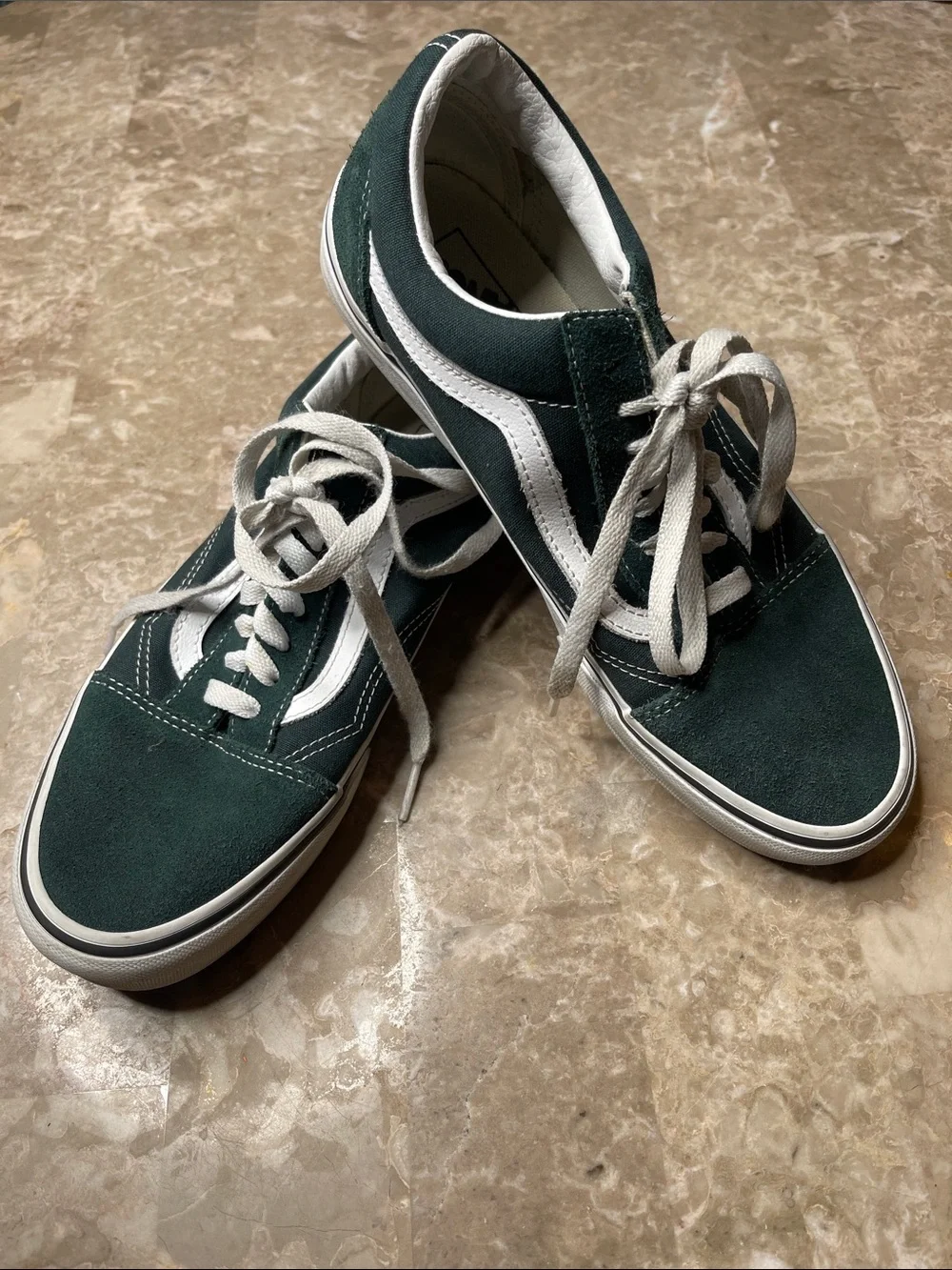 Vans Dark Green Suede Old Skool Sneakers with White Stripe